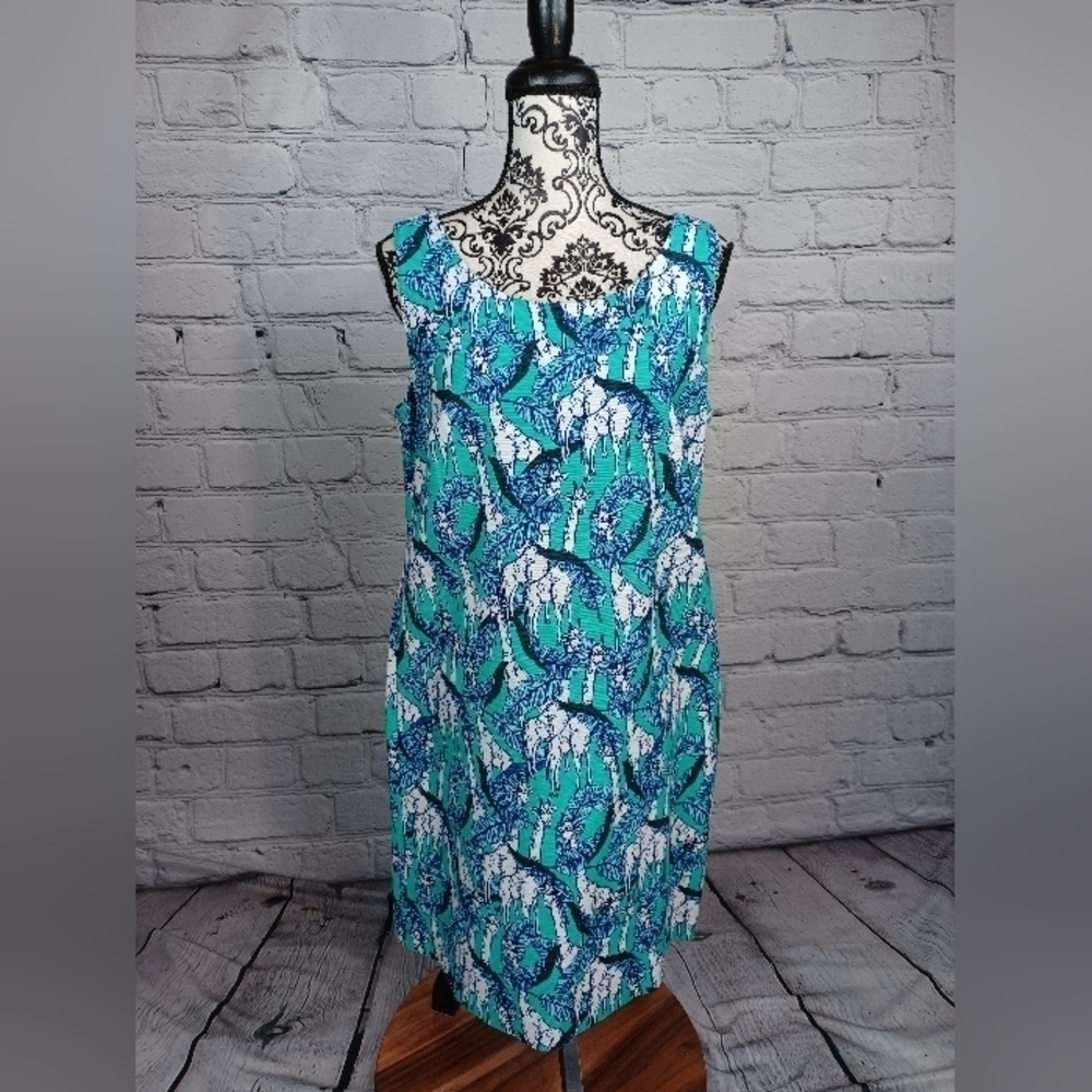 Talbots women's sleeveless zip back ribbon tie dress size 10P animal print b11